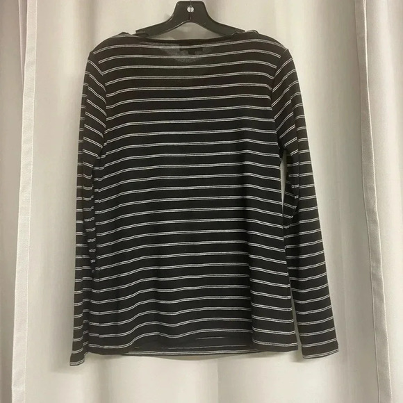 Loft women’s black /white stripe top with loose tie at neck size Medium - Picture 3 of 5